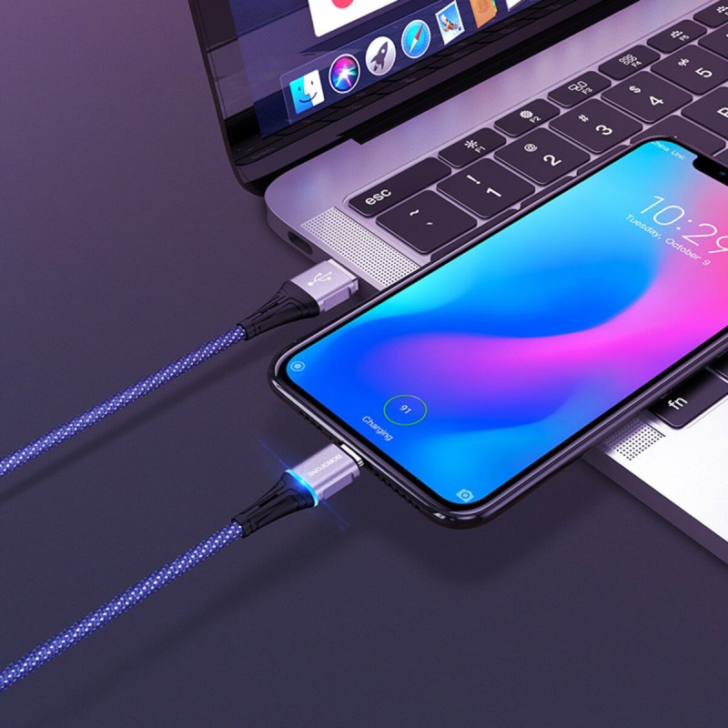 Кабель BOROFONE BU25 USB to Type-C, 3A, 1.2m, nylon, aluminum connectors, light indicator, Blue