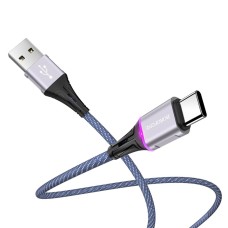 Кабель BOROFONE BU25 USB to Type-C, 3A, 1.2m, nylon, aluminum connectors, light indicator, Blue