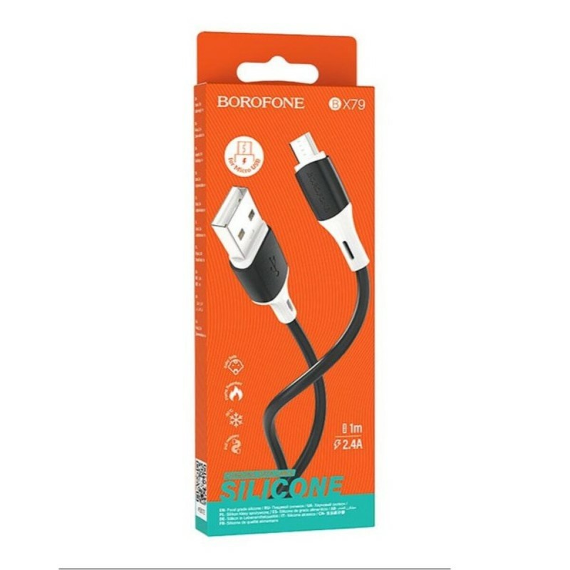 Кабель BOROFONE BX79 USB to Micro 2.4A, 1m, silicone, silicone connectors, Black
