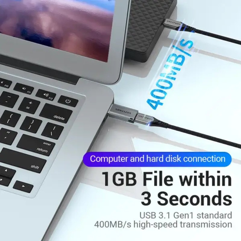 Адаптер Vention USB 3.0 Male to USB-C Female Adapter Gray Aluminum Alloy Type (CDPH0)