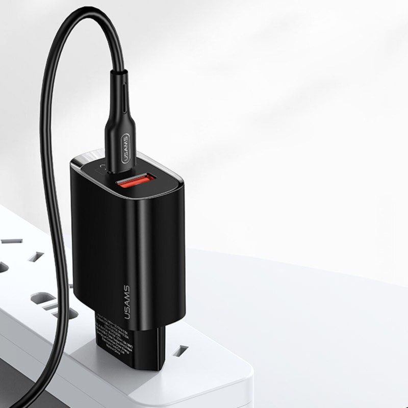 Мережевий зарядний пристрій Usams US-CC121 T35 QC3.0+PD3.0 Fast Charger 20W (EU) Black