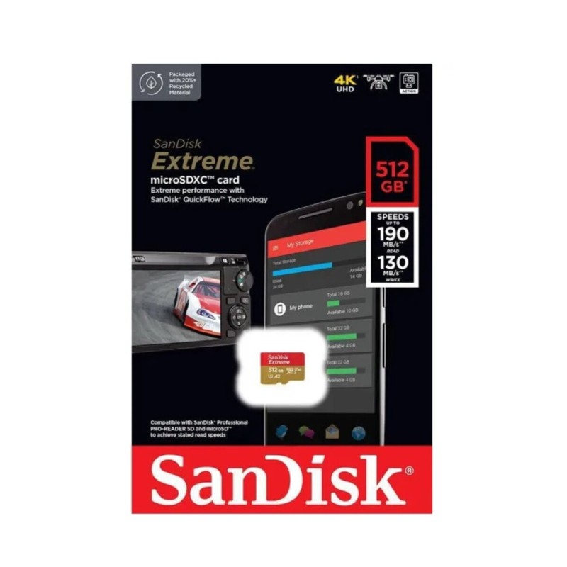 microSDXC (UHS-1 U3) SanDisk Extreme A2 512Gb class 10 V30 (R190MB/s,W130MB/s)