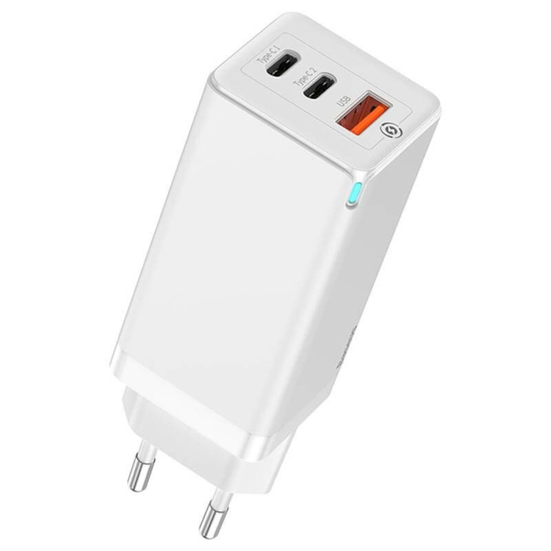 Мережевий зарядний пристрій Baseus GaN Quick Travel Charger C+C+A 65W EU White
