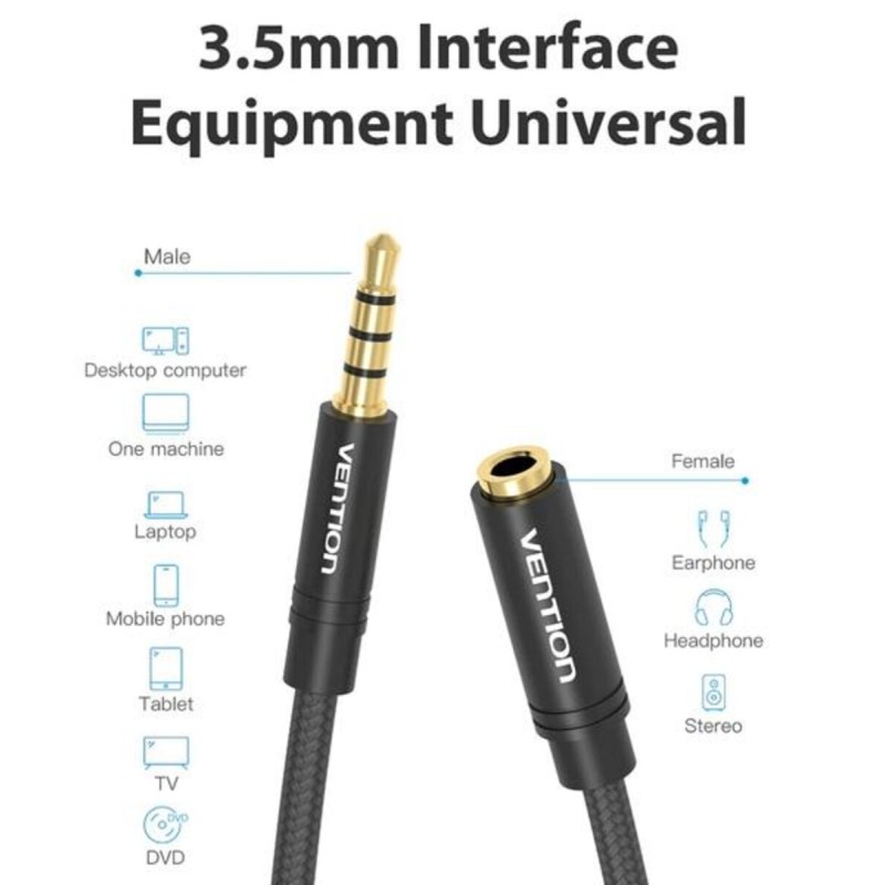 Кабель Vention Cotton Braided 3.5mm Audio Extension Cable 3M Black Metal Type (VAB-B06-B300-M)
