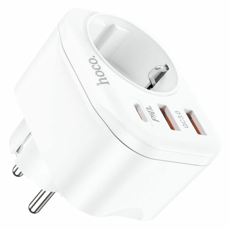 Мережевий зарядний пристрій HOCO NS3 Multifunctional socket(including 1C2A PD20W fast charge) White