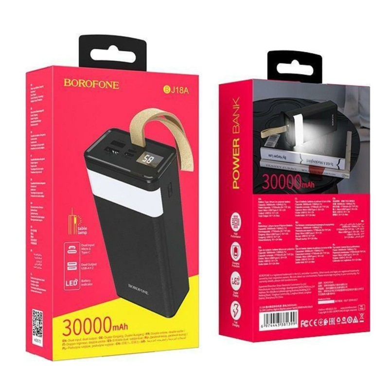 Зовнішній акумулятор BOROFONE BJ18A Coolmy digital display power bank 30000mAh Black