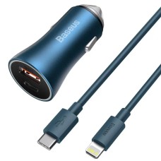 АЗП Baseus Golden Contactor Pro Dual Quick Charger Car Charger U+C 40W  (With Cable Type-C/ iP 1m) Blue