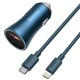 АЗП Baseus Golden Contactor Pro Dual Quick Charger Car Charger U+C 40W  (With Cable Type-C/ iP 1m) Blue