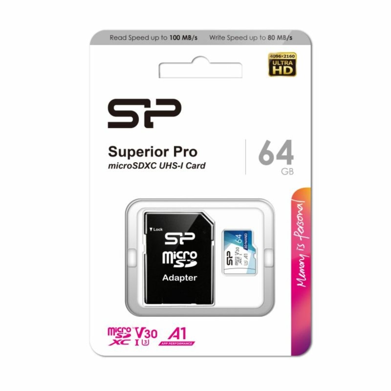 microSDXC (UHS-1 U3) SiliconPower Superior Pro Colorful 64Gb class 10 A1 V30 (adapter SD)