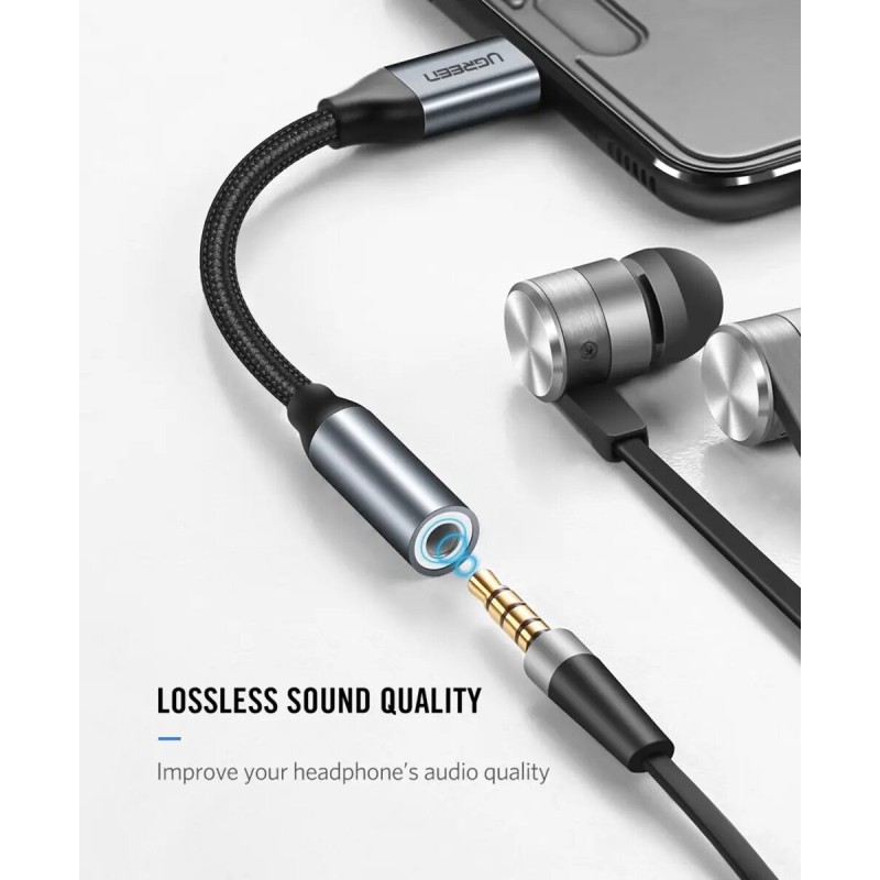 Аудіо кабель UGREEN AV142 USB Type C to 3.5mm Female Cable 10cm (Gray) (UGR-30632)