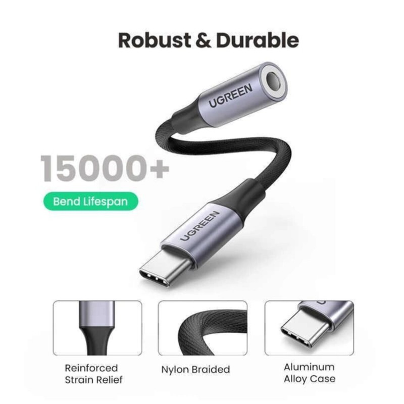 Аудіо кабель з UGREEN AV161 USB-C to 3.5mm M/F Cable Aluminum Shell with Braided 10cm (Space Gray) (UGR-80154)