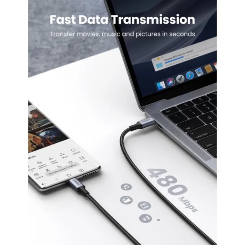 Кабель UGREEN US316 USB-C Cable Aluminum Case with Braided 2m (Black) (UGR-70429)