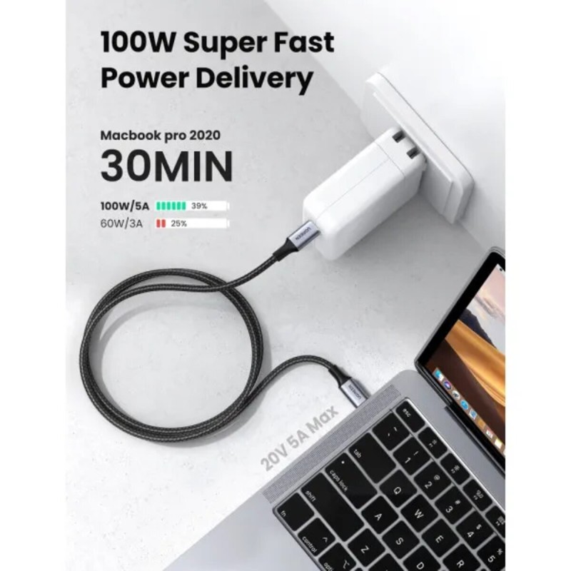 Кабель UGREEN US316 USB-C Cable Aluminum Case with Braided 2m (Black) (UGR-70429)