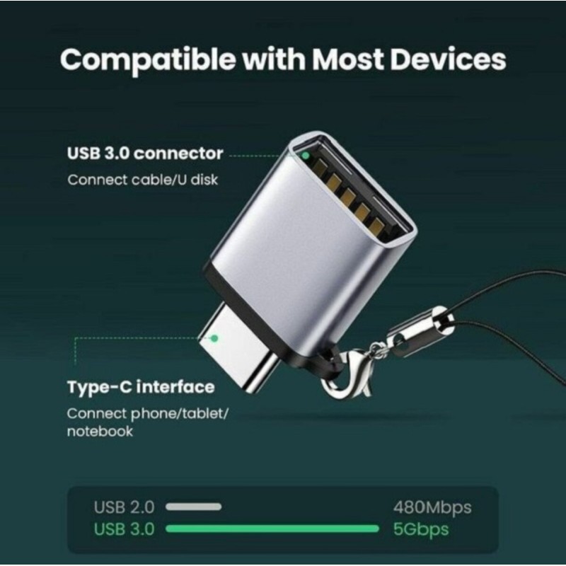 Адаптер UGREEN US270 Type C to USB 3.0 A Adapter Cable with Lanyard (Space Gray) (UGR-50283)