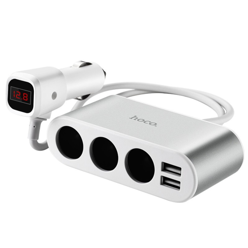 Автомобільний зарядний пристрій HOCO Z13 LCD one-pull-three car charger Silver