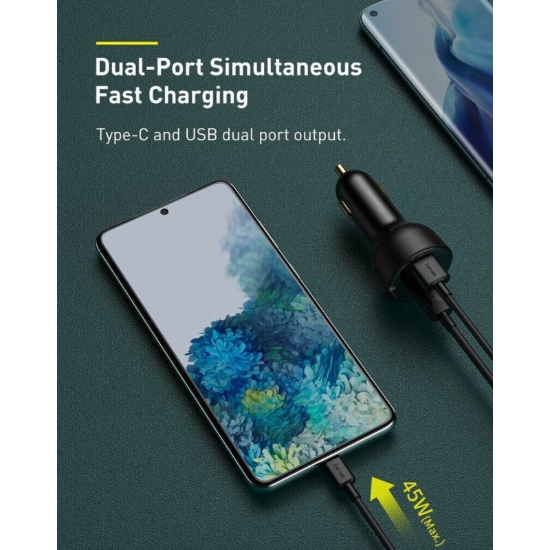АЗП Baseus Superme Digital Display PPS Dual Quick Charger Car Charger Black