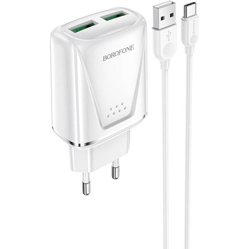Мережевий зарядний пристрій BOROFONE BA54A Wide road dual port QC3.0 charger (Type-C) 18W White