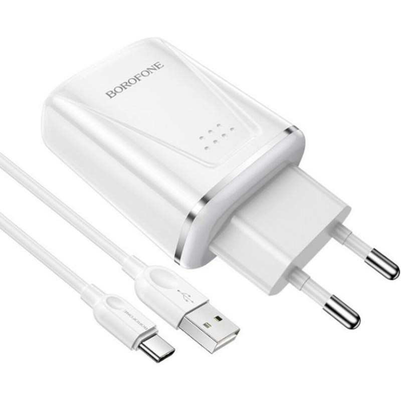 Мережевий зарядний пристрій BOROFONE BA54A Wide road dual port QC3.0 charger (Type-C) 18W White