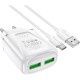 Мережевий зарядний пристрій BOROFONE BA54A Wide road dual port QC3.0 charger (Type-C) 18W White