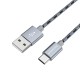 Кабель BOROFONE BX24 USB to Type-C 3A, 1m, nylon, aluminum connectors, Metal Gray