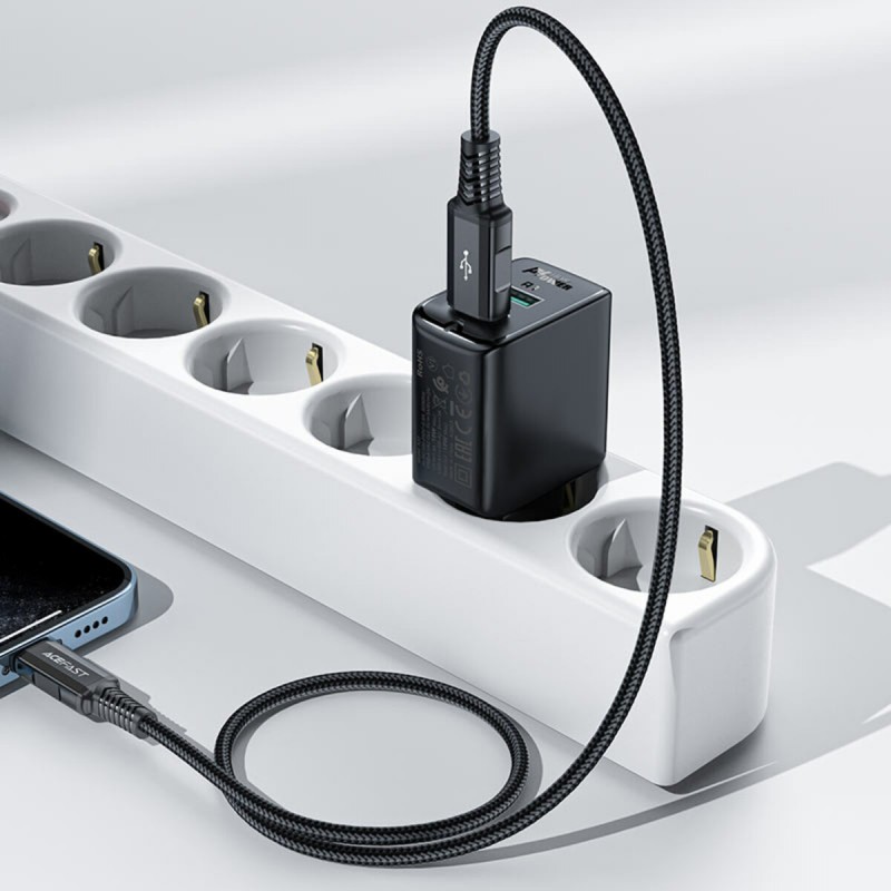 Мережевий зарядний пристрій ACEFAST A33 QC18W (USB-A+USB-A) dual port charger Black