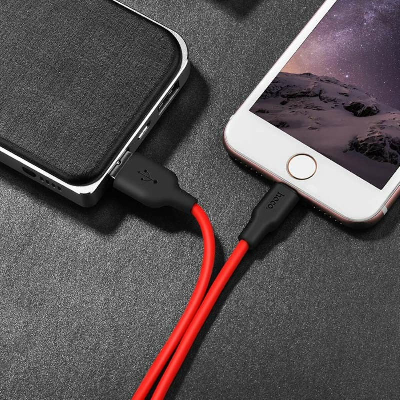 Кабель HOCO X21 Plus USB to iP 2.4A, 1m, silicone, silicone connectors, Black+Red