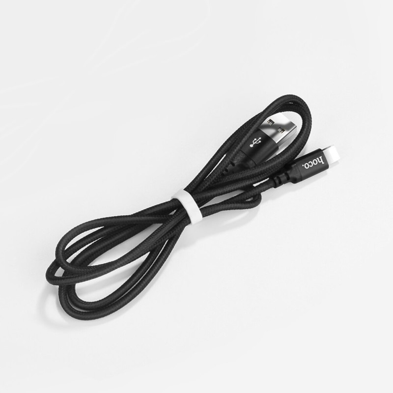 Кабель HOCO X14 USB to iP 2A, 1m, nylon, aluminum connectors, Black