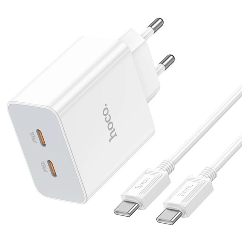 Мережевий зарядний пристрій HOCO C108A Leader PD35W dual port(2C) charger set(Type-C to Type-C) White