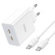 Мережевий зарядний пристрій HOCO C108A Leader PD35W dual port(2C) charger set(Type-C to Type-C) White