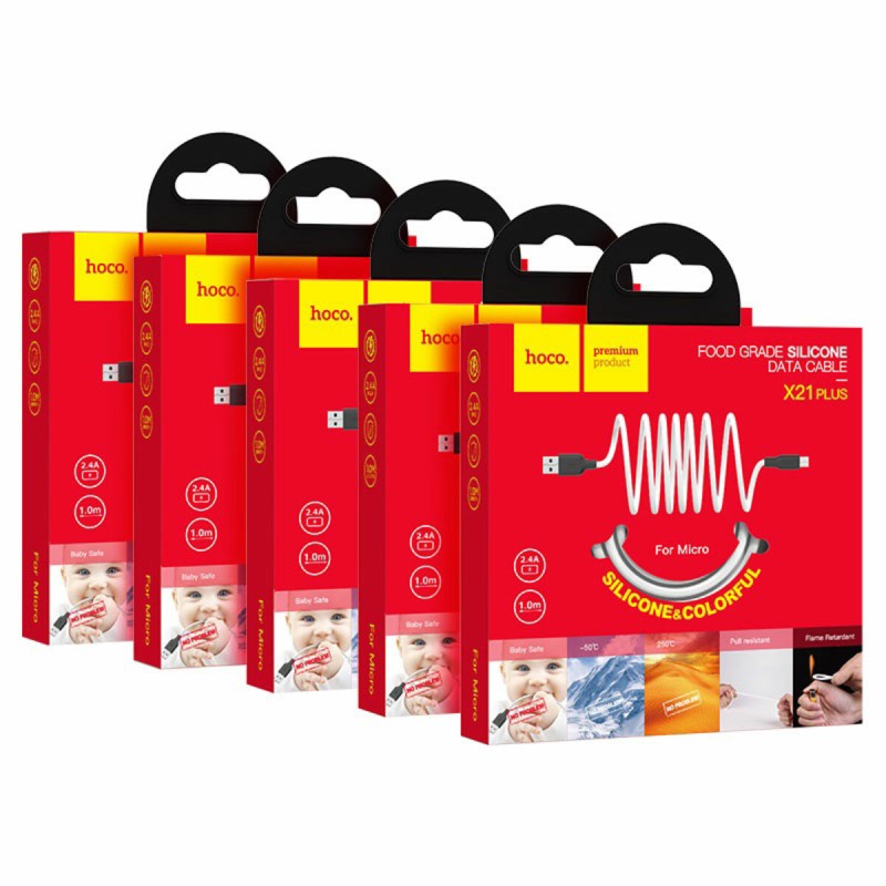 Кабель HOCO X21 Plus USB to Micro 2.4A, 1m, silicone, silicone connectors, Black+Red
