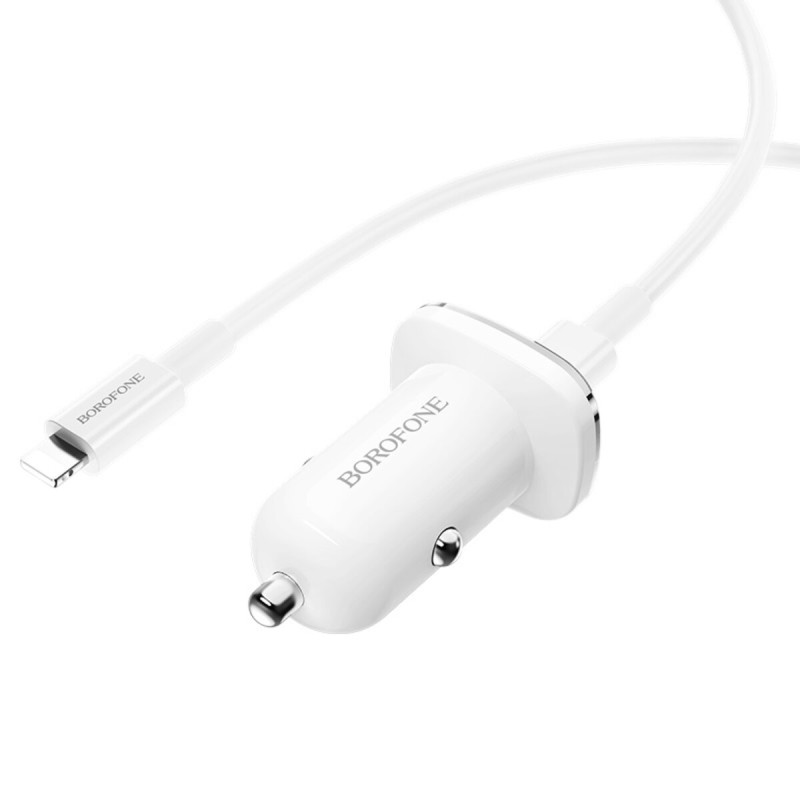 Автомобільний зарядний пристрій BOROFONE BZ12B single port QC3.0 (Type-C to Lightning) 18W White