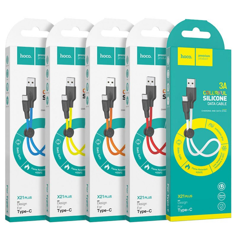 Кабель HOCO X21 Plus USB to Type-C 3A, 0.25m, silicone, silicone connectors, Black+Red