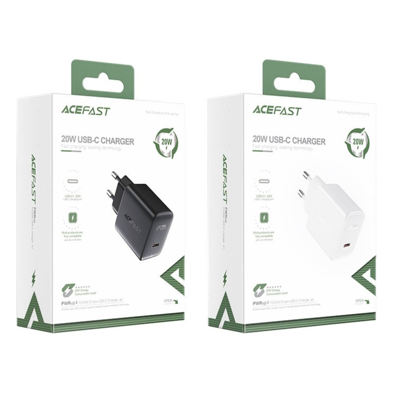 Мережевий зарядний пристрій ACEFAST A1 PD20W single USB-C charger White