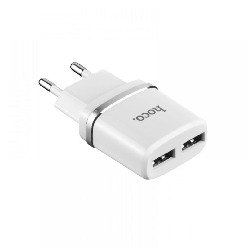 Мережевий зарядний пристрій HOCO C12 Smart dual USB (Micro cable)charger set White