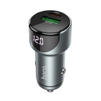 Автомобільний зарядний пристрій HOCO Z42 Light road dual port digital display PD20W+QC3.0 car charger Metal Gray