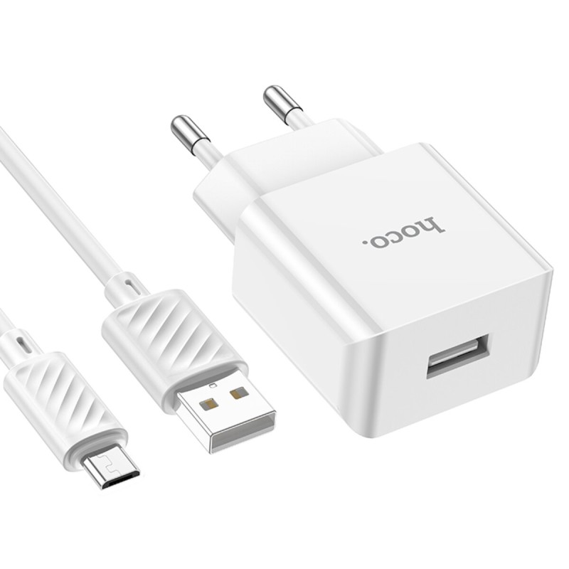 Мережевий зарядний пристрій HOCO C106A Leisure single port charger set(Micro) White