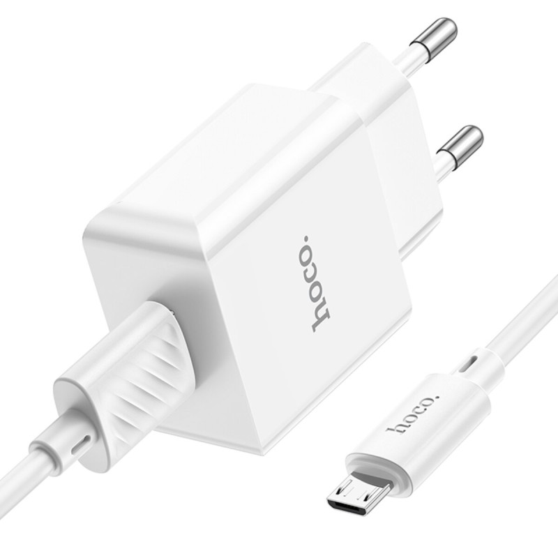 Мережевий зарядний пристрій HOCO C106A Leisure single port charger set(Micro) White