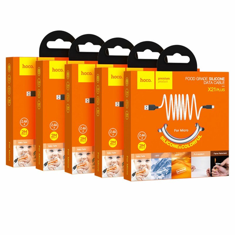 Кабель HOCO X21 Plus USB to Micro 2.4A, 2m, silicone, silicone connectors, Black+White