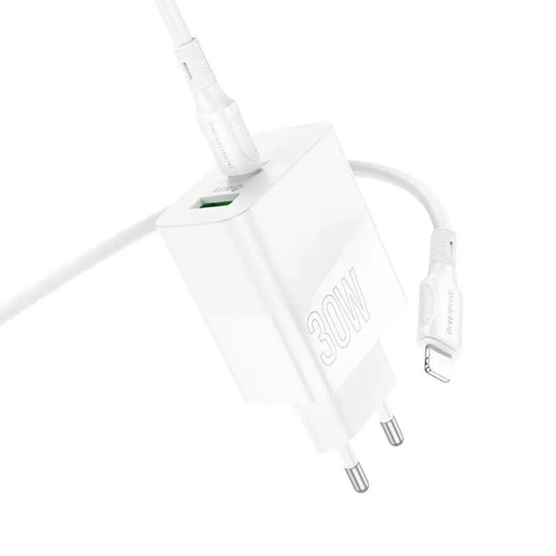 Мережевий зарядний пристрій BOROFONE BA75A Powerful dual port PD30W+QC3.0 charger set(C to iP) White