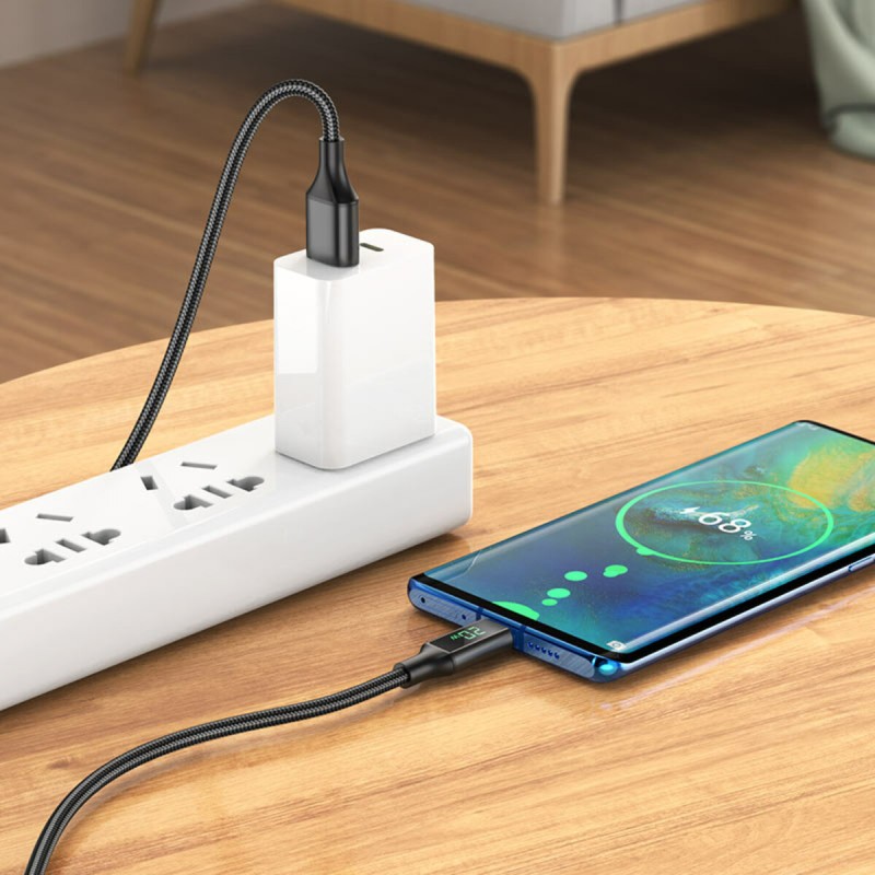 Кабель BOROFONE BU32 USB to Type-C 5A, 1.2m, nylon, aluminum connectors, digital display, Black