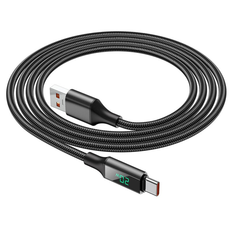 Кабель BOROFONE BU32 USB to Type-C 5A, 1.2m, nylon, aluminum connectors, digital display, Black