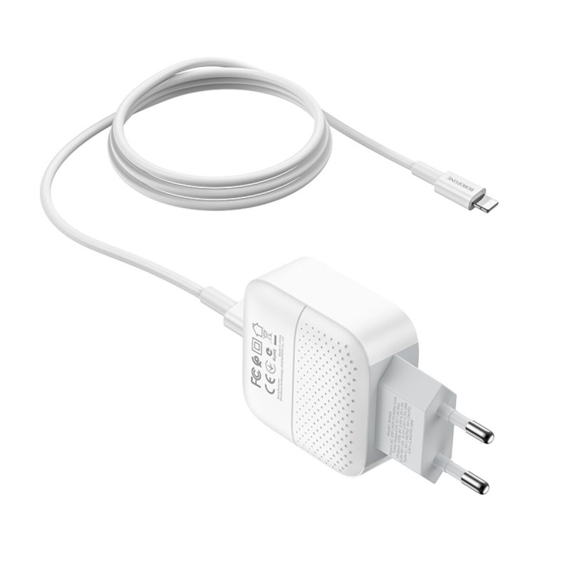 Мережевий зарядний пристрій BOROFONE BA46A Premium PD + QC3.0 (Type-C to Lightning) 18W White