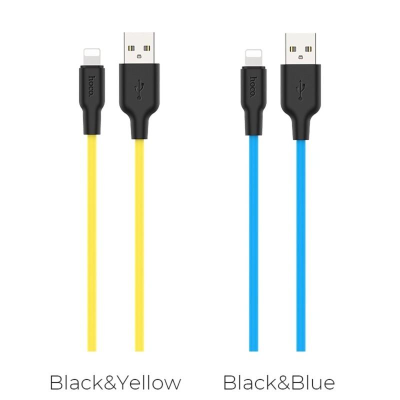 Кабель HOCO X21 Plus USB to iP 2.4A, 1m, silicone, silicone connectors, Black+Yellow