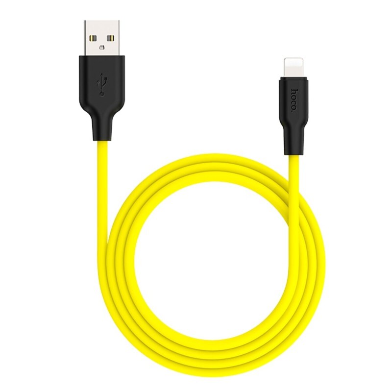 Кабель HOCO X21 Plus USB to iP 2.4A, 1m, silicone, silicone connectors, Black+Yellow