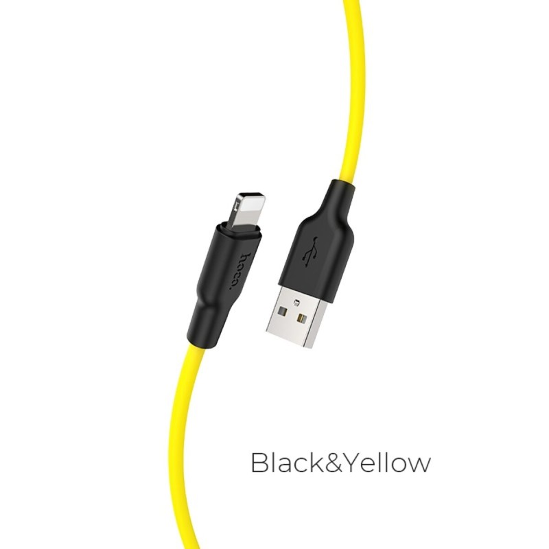 Кабель HOCO X21 Plus USB to iP 2.4A, 1m, silicone, silicone connectors, Black+Yellow