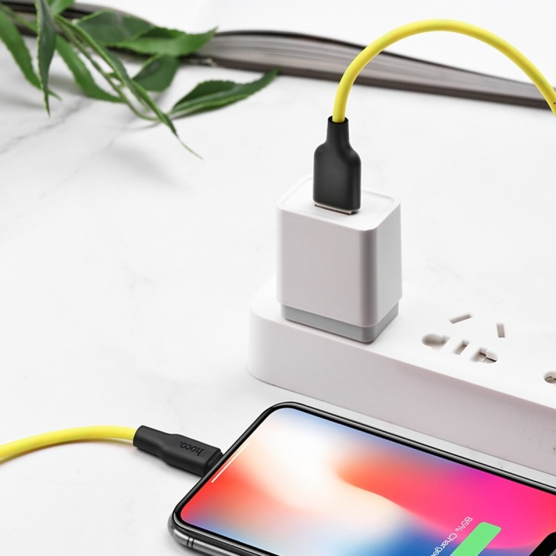 Кабель HOCO X21 Plus USB to iP 2.4A, 1m, silicone, silicone connectors, Black+Yellow