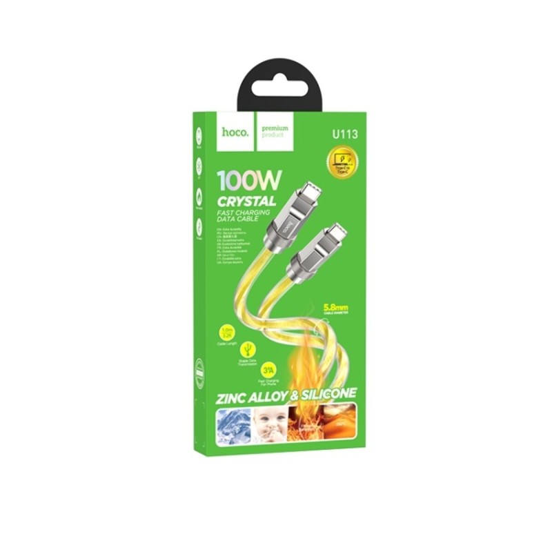 Кабель HOCO U113 Solid 100W silicone charging data cable Type-C to Type-C Gold