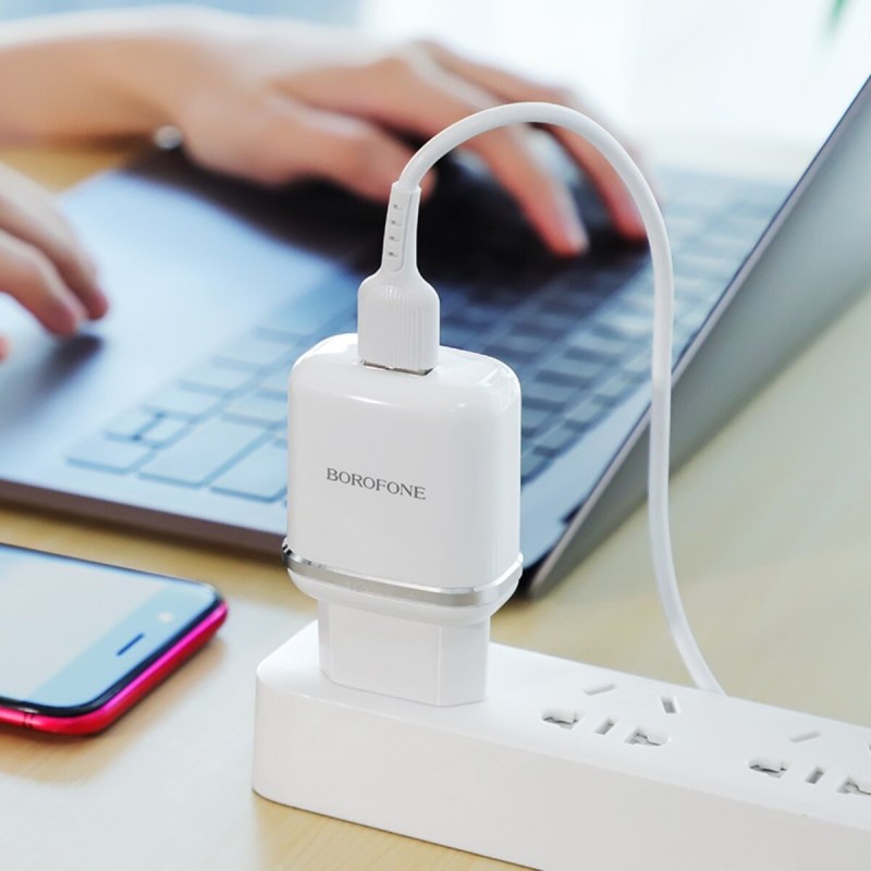 Мережевий зарядний пристрій BOROFONE BA36A High speed single port QC3.0 charger set 18W(Micro) White