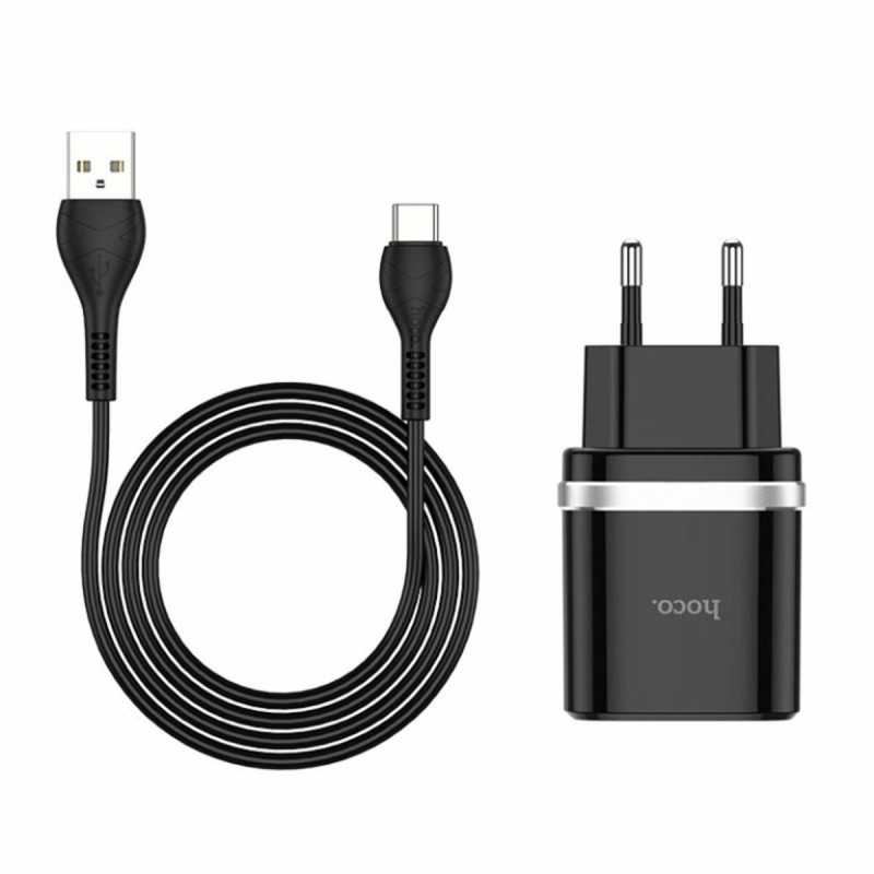 Мережевий зарядний пристрій HOCO C12Q Smart QC3.0 charger set(Type-C) 18W Black