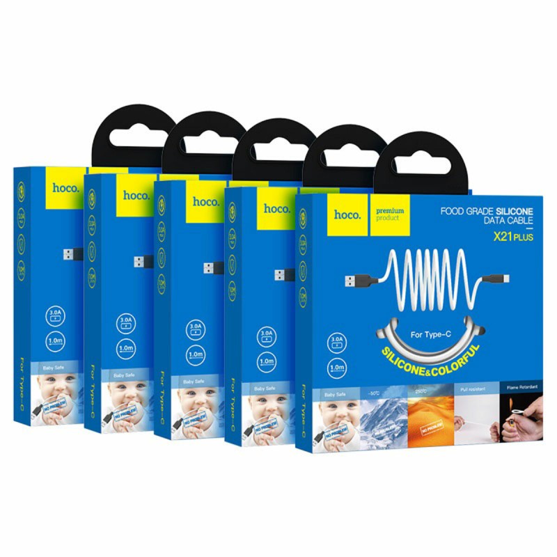 Кабель HOCO X21 Plus USB to Type-C 3A, 1m, silicone, silicone connectors, Black+Red